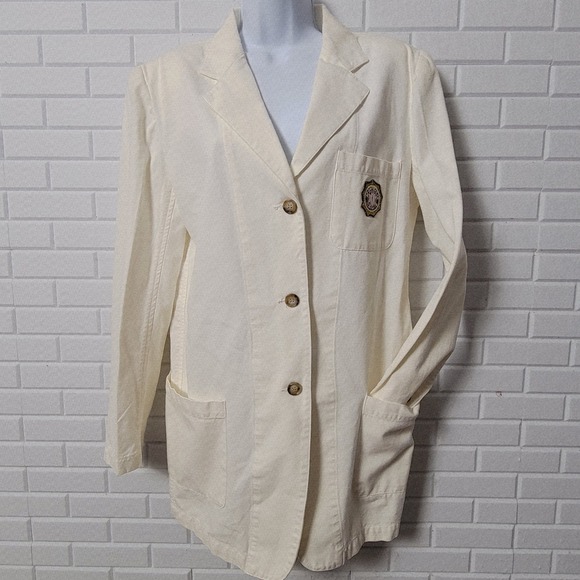 Dkny Jackets & Blazers - Vtg 90s DKNY Jeans Blazer Small‎ Cream Cotton Longline Sporty Prep Crest